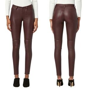 New! Hudson Nico Lamb Leather High Waist Pants in Burgundy